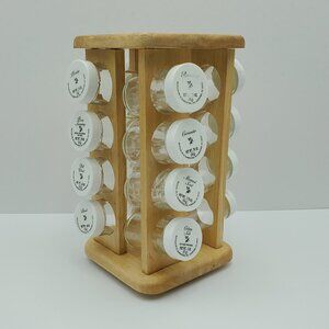 Kamenstein Revolving Spice Rack Wood Turntable Spice Caddy with Glass Jars